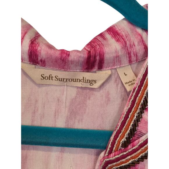 Soft Surroundings Altea Pink Chevron 3/4 Sleeve Embroidered Beaded Tunic | L GUC - Picture 3 of 13